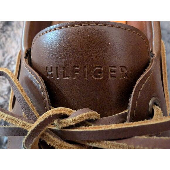 Men's Tommy Hilfiger Tan Brown Leather Loafers Boat Shoes Size US 12 EUC - Picture 7 of 10